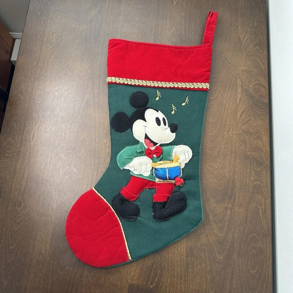 Vintage Disney Mickey Minnie Mouse Felt 3D Christmas Stocking Drummer Caroler